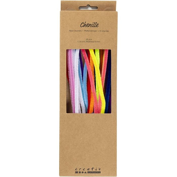 Chenille, L: 30 cm, tykkelse 6 mm, colorful, 25 ass./ 1 pk.