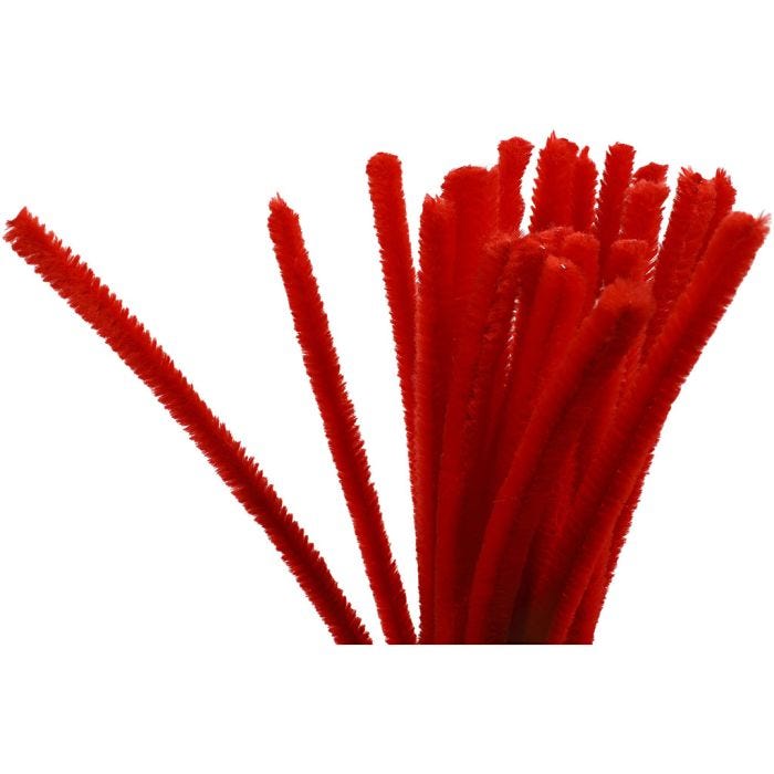 Chenille, L: 30 cm, tykkelse 9 mm, rød, 25 stk./ 1 pk.