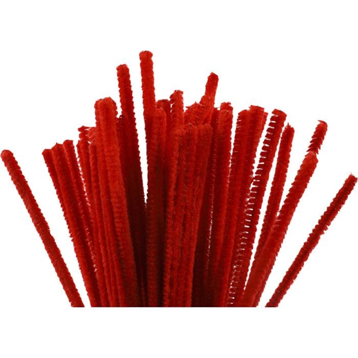 Chenille, L: 30 cm, tykkelse 6 mm, rød, 50 stk./ 1 pk.