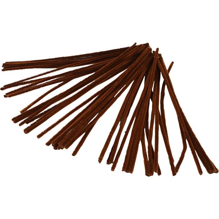 Chenille, L: 30 cm, tykkelse 6 mm, brun, 50 stk./ 1 pk.
