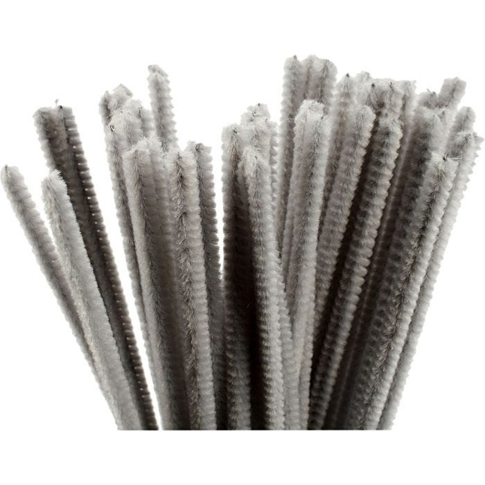 Chenille, L: 30 cm, tykkelse 6 mm, grå, 50 stk./ 1 pk.