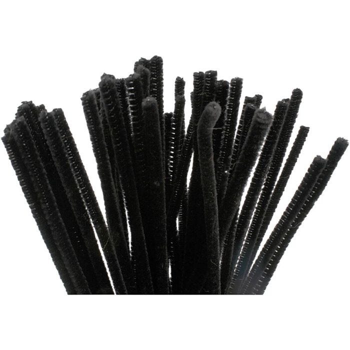 Chenille, L: 30 cm, tykkelse 6 mm, sort, 50 stk./ 1 pk.