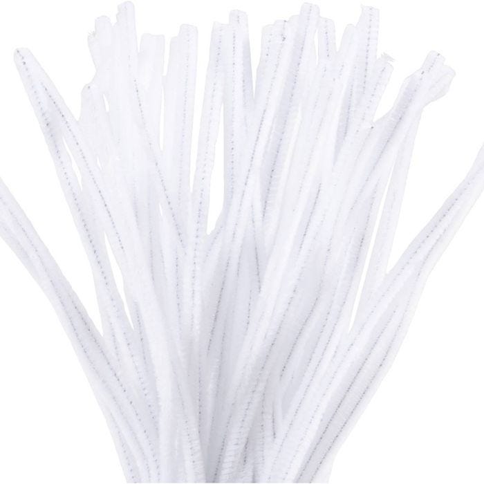 Chenille, L: 30 cm, tykkelse 6 mm, hvid, 50 stk./ 1 pk.