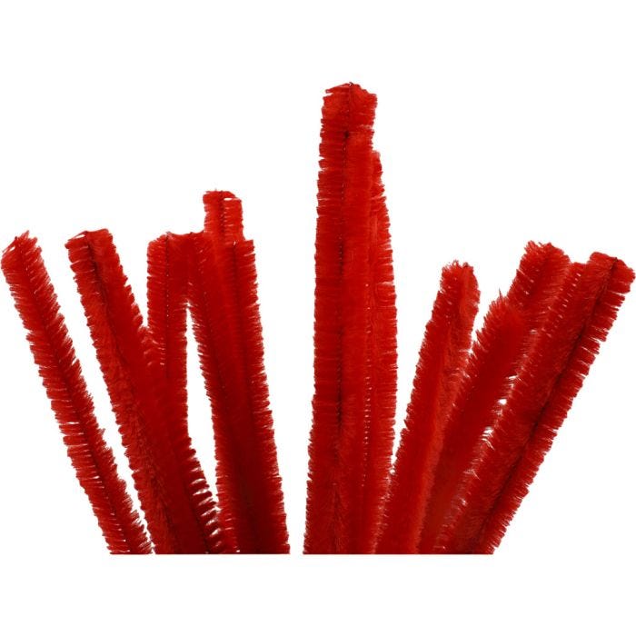 Chenille, L: 30 cm, tykkelse 15 mm, rød, 15 stk./ 1 pk.