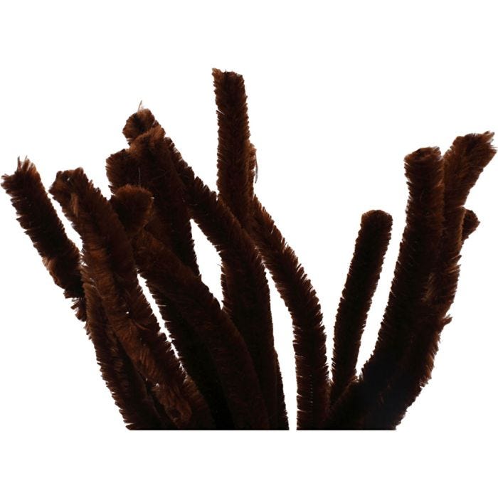 Chenille, L: 30 cm, tykkelse 15 mm, brun, 15 stk./ 1 pk.