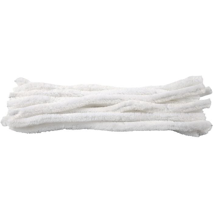 Chenille, L: 30 cm, tykkelse 15 mm, hvid, 15 stk./ 1 pk.