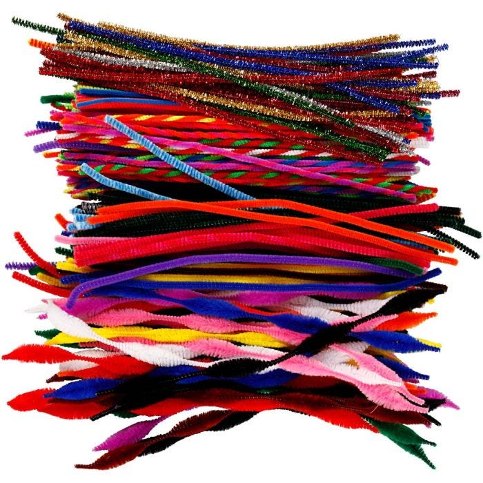 Chenille, L: 30,5 cm, tykkelse 4-6 mm, ass. farver, 250 ass./ 1 pk.