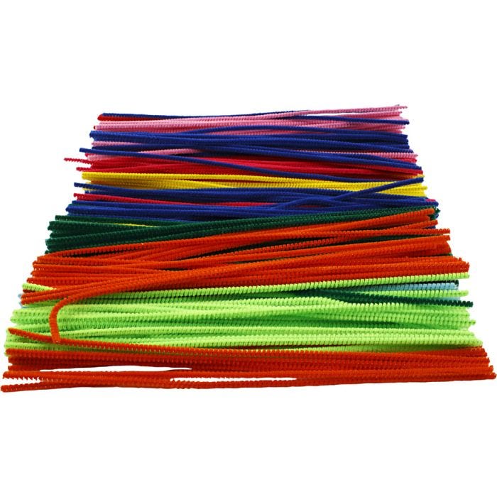 Chenille, L: 30 cm, tykkelse 4 mm, ass. farver, 300 ass./ 1 pk.