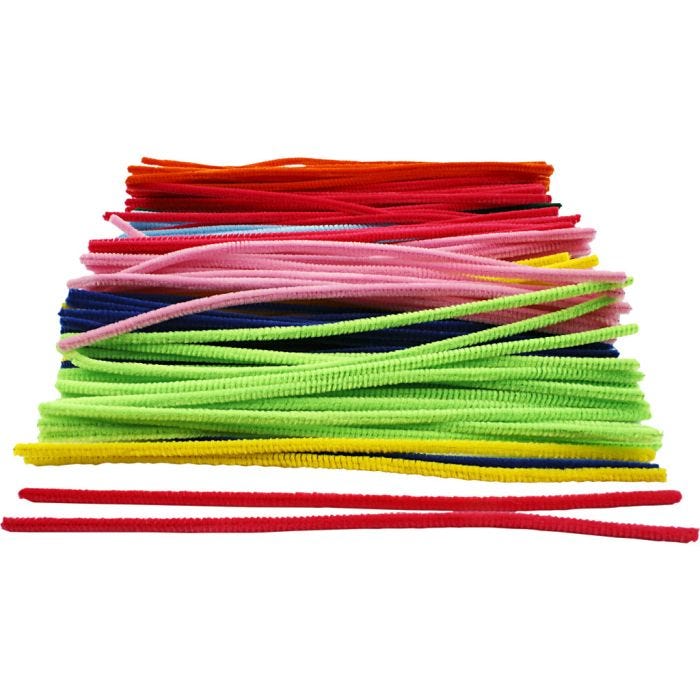 Chenille, L: 30 cm, tykkelse 6 mm, ass. farver, 200 ass./ 1 pk.