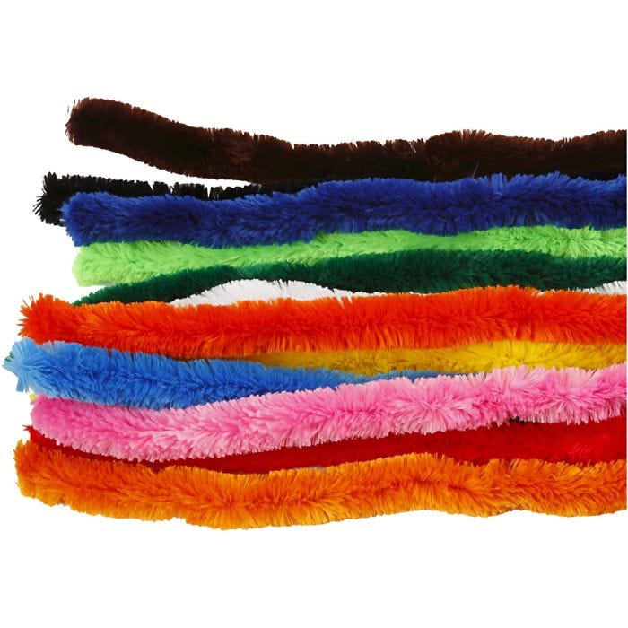 Chenille, ekstra tykke, L: 45 cm, tykkelse 25 mm, ass. farver, 60 ass./ 1 pk.