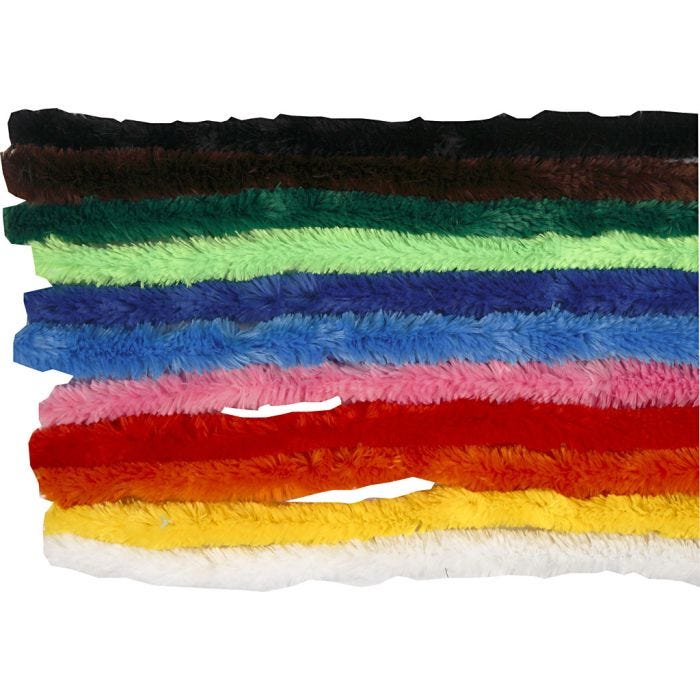 Chenille, L: 30 cm, tykkelse 15 mm, ass. farver, 200 ass./ 1 pk.
