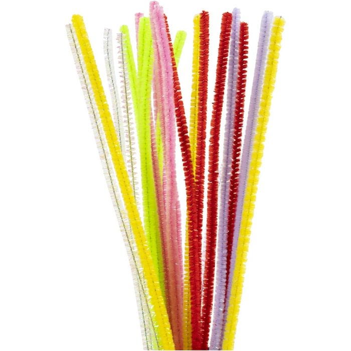 Chenille, L: 30 cm, tykkelse 6 mm, forårsfarver, 24 ass./ 1 pk.