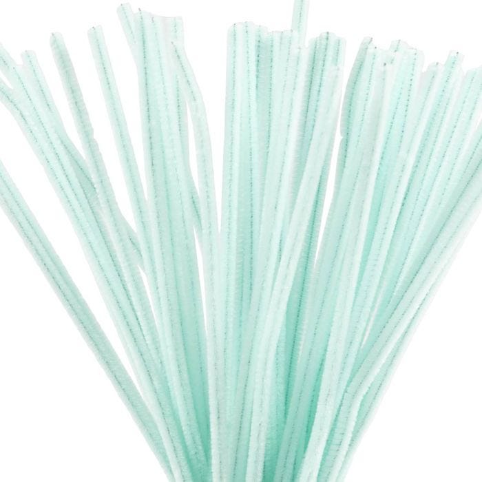 Chenille, L: 30 cm, tykkelse 6 mm, lys turkis, 50 stk./ 1 pk.