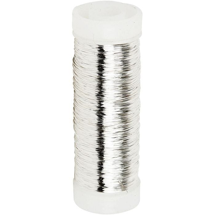 Sølvtråd, tykkelse 0,2 mm, forsølvet, 50 g, 110m/ 1 rl.