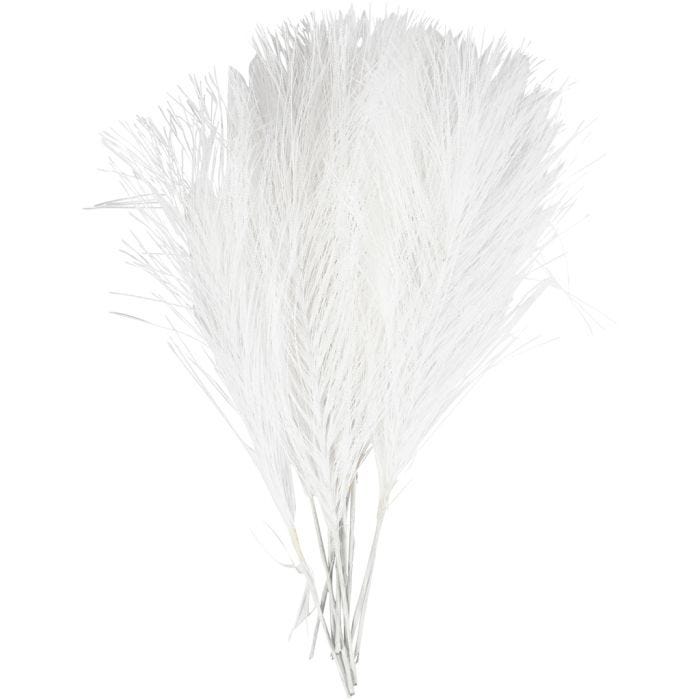 Kunstige fjer, L: 15 cm, B: 8 cm, hvid, 10 stk./ 1 pk.