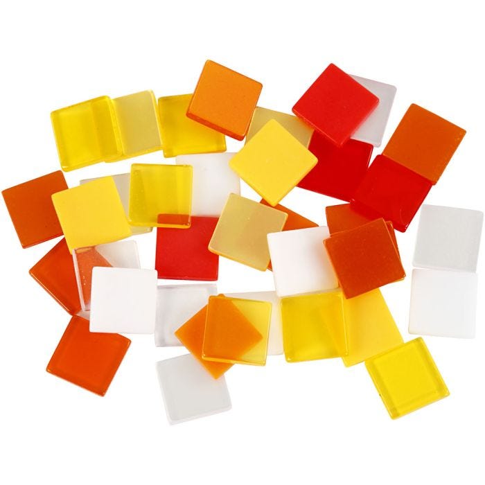 Minimosaik, str. 10x10 mm, tykkelse 2 mm, rød/orange harmoni, 25 g/ 1 pk.
