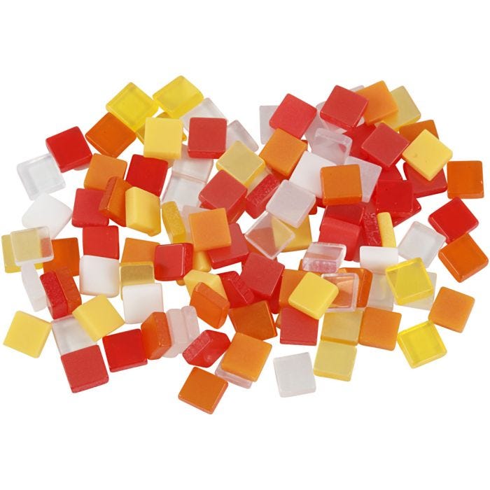 Minimosaik, str. 5x5 mm, tykkelse 2 mm, rød/orange harmoni, 25 g/ 1 pk.
