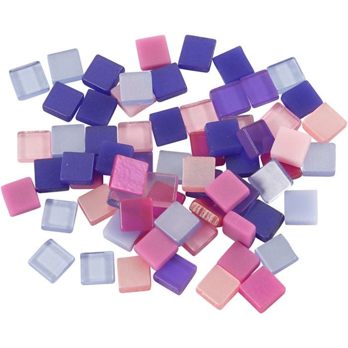 Minimosaik, str. 5x5 mm, tykkelse 2 mm, lilla/mørk lilla, 25 g/ 1 pk.