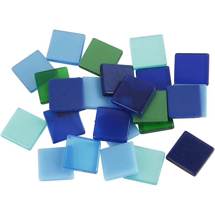 Minimosaik, str. 10x10 mm, tykkelse 2 mm, blå/grøn harmoni, 25 g/ 1 pk.