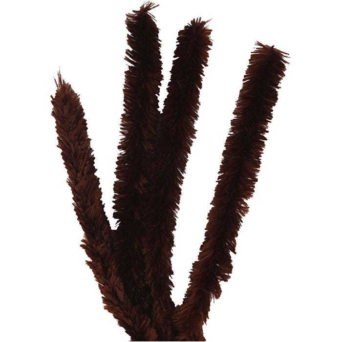 Chenille, L: 40 cm, tykkelse 30 mm, brun, 4 stk./ 1 pk.