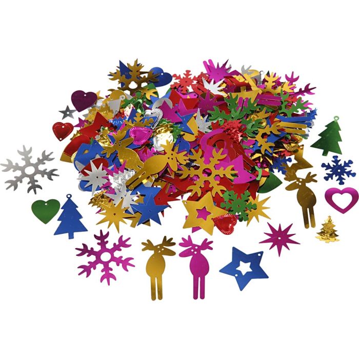 Pailletter, PET, str. 8-50 mm, stærke farver, 400 g/ 1 pk.