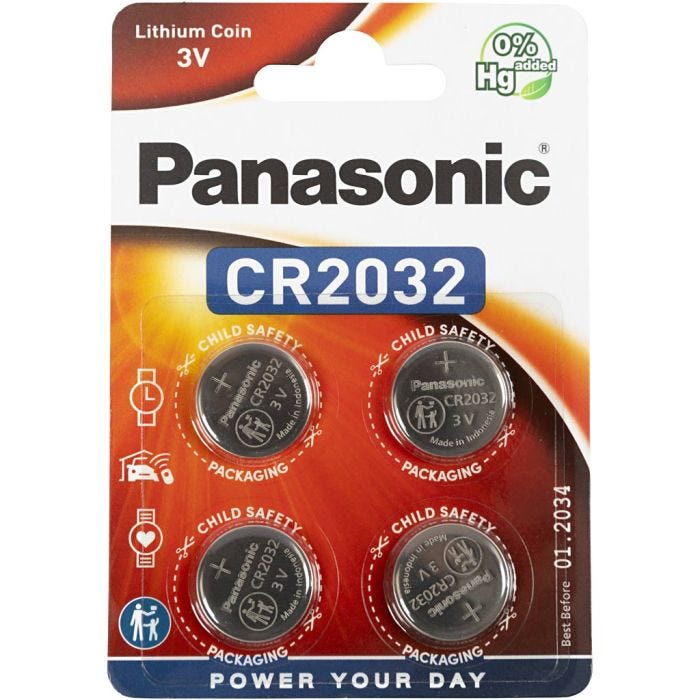 Knapcellebatteri, CR2032, nr. CR2032, 4 stk./ 1 pk.