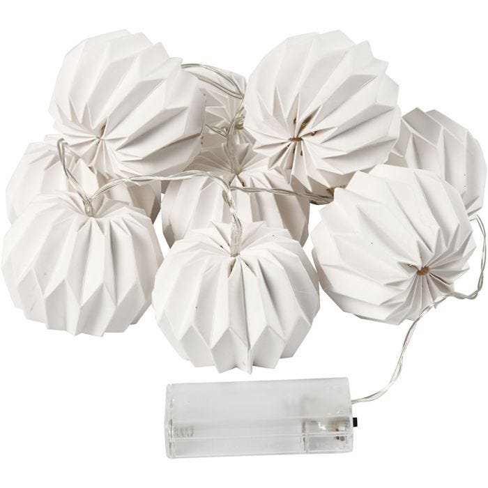 LED lyskæde med lampeskærme , rund, 55 mm, 100 cm, 75 mm, hvid, 1 stk.