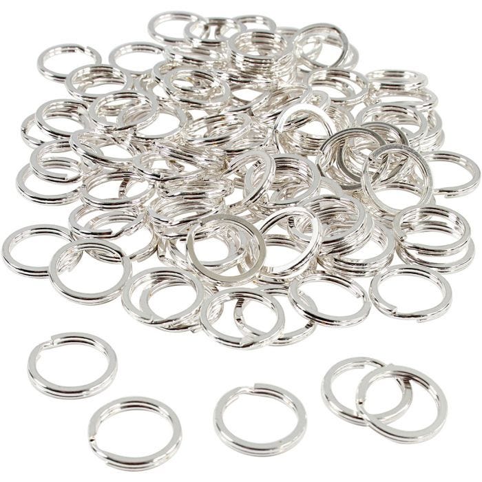 Splitring, diam. 15 mm, forsølvet, 100 stk./ 1 pk.