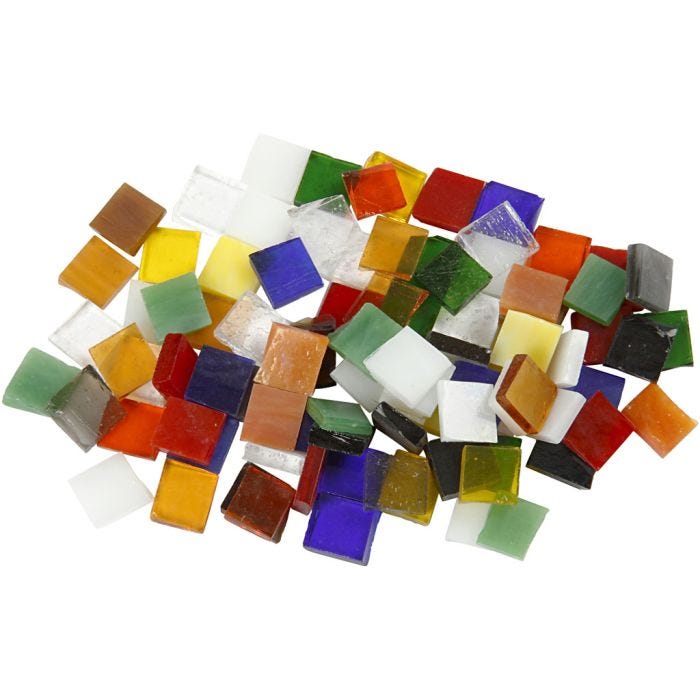 Glasmosaik, str. 10x10 mm, tykkelse 3 mm, 454 g/ 1 pk.