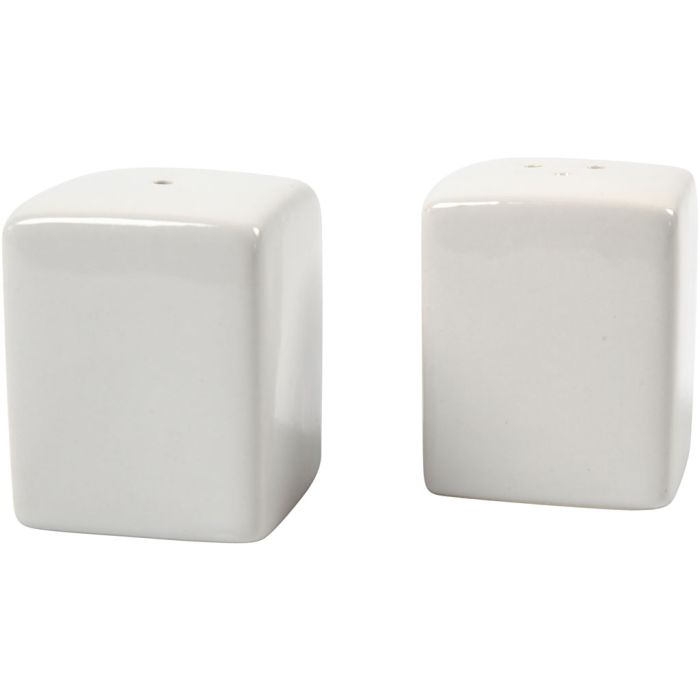 Salt- og pebersæt, H: 6 cm, str. 5x5 cm, blank, hvid, 6 sæt/ 1 pk.
