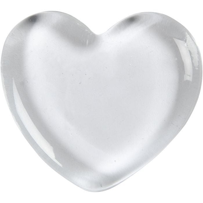 Hjerte, 6,5x6,5 cm, 10 mm, transparent, 1 stk.