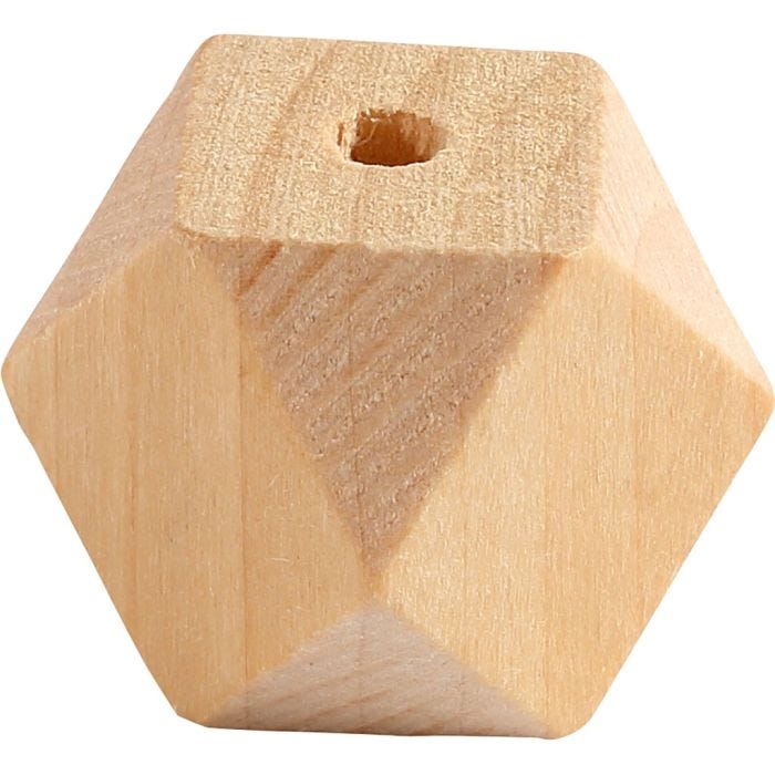 Facetslebet træperle, B: 20 mm, hulstr. 3 mm, 6 stk./ 1 pk.