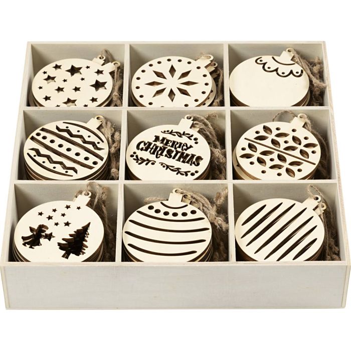 Juleophæng, ass. kugler, str. 7-9 cm, tykkelse 4 mm, 90 stk./ 1 pk.