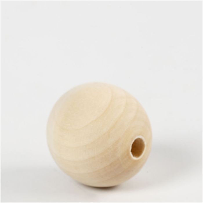 Træperle, diam. 30 mm, hulstr. 5 mm, 4 stk./ 1 pk.