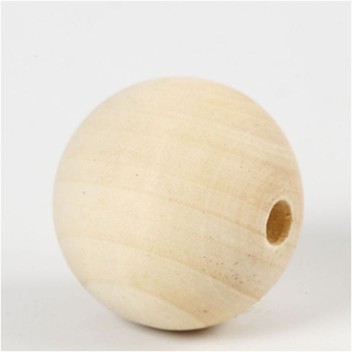 Træperle, diam. 40 mm, hulstr. 7 mm, 6 stk./ 1 pk.