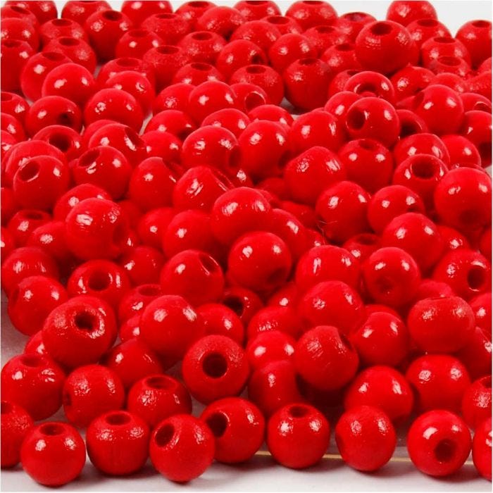 Træperler, diam. 5 mm, hulstr. 1,5 mm, rød, 6 g/ 1 pk.
