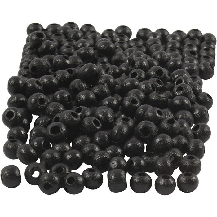 Træperler, diam. 5 mm, hulstr. 1,5 mm, sort, 6 g/ 1 pk.