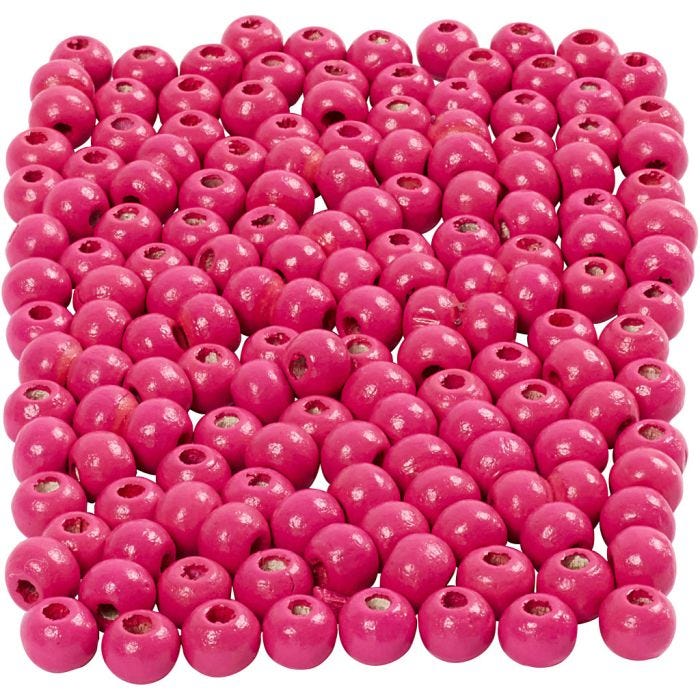 Træperler, diam. 5 mm, hulstr. 1,5 mm, pink, 150 stk., 6 g/ 1 pk.