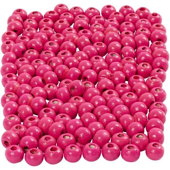 Træperler, diam. 5 mm, hulstr. 1,5 mm, pink, 6 g/ 1 pk., 150 stk.