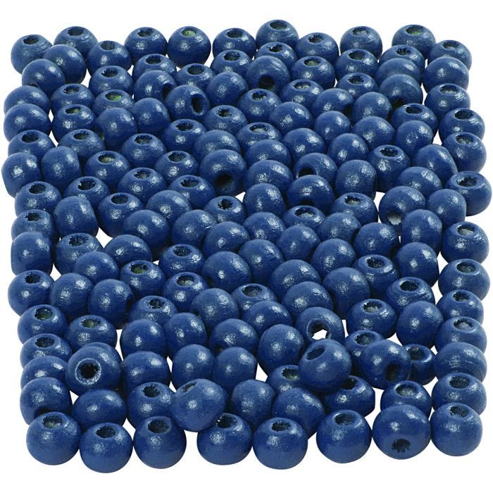 Træperler, diam. 5 mm, hulstr. 1,5 mm, blå, 6 g/ 1 pk.