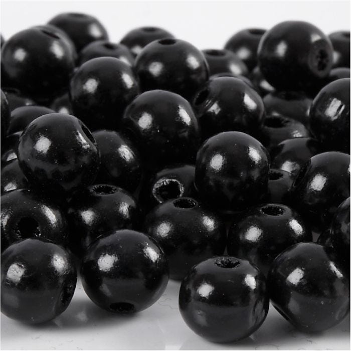 Træperler, diam. 12 mm, hulstr. 3 mm, sort, 22 g/ 1 pk.