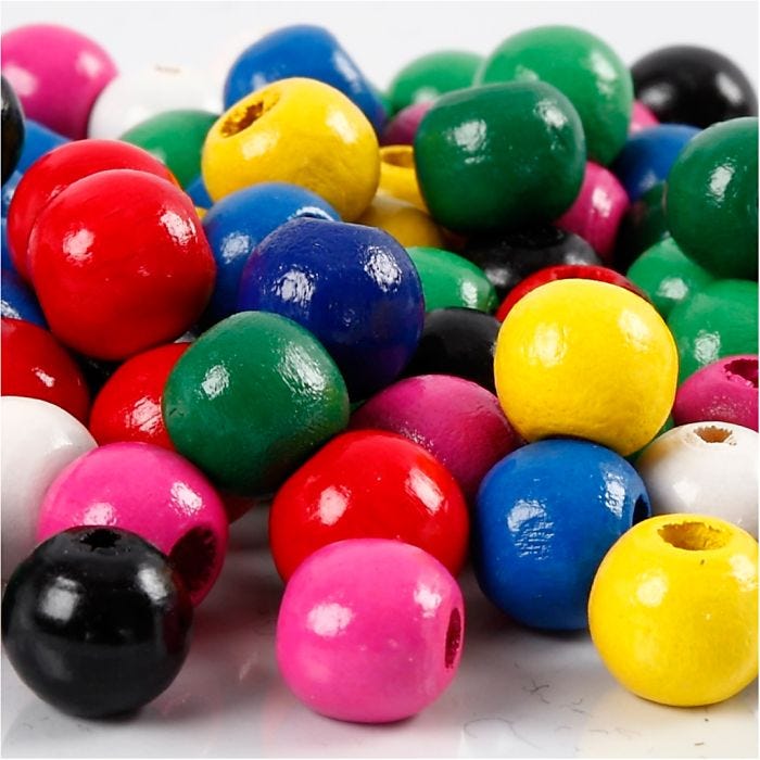 Træperlemix, diam. 12 mm, hulstr. 3 mm, ass. farver, 22 g/ 1 pk.