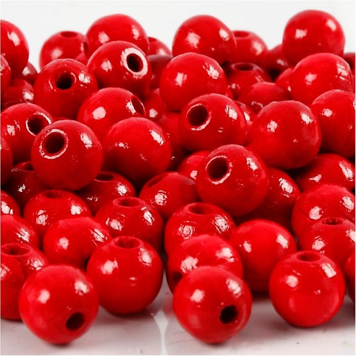 Træperler, diam. 8 mm, hulstr. 2 mm, rød, 15 g/ 1 pk.