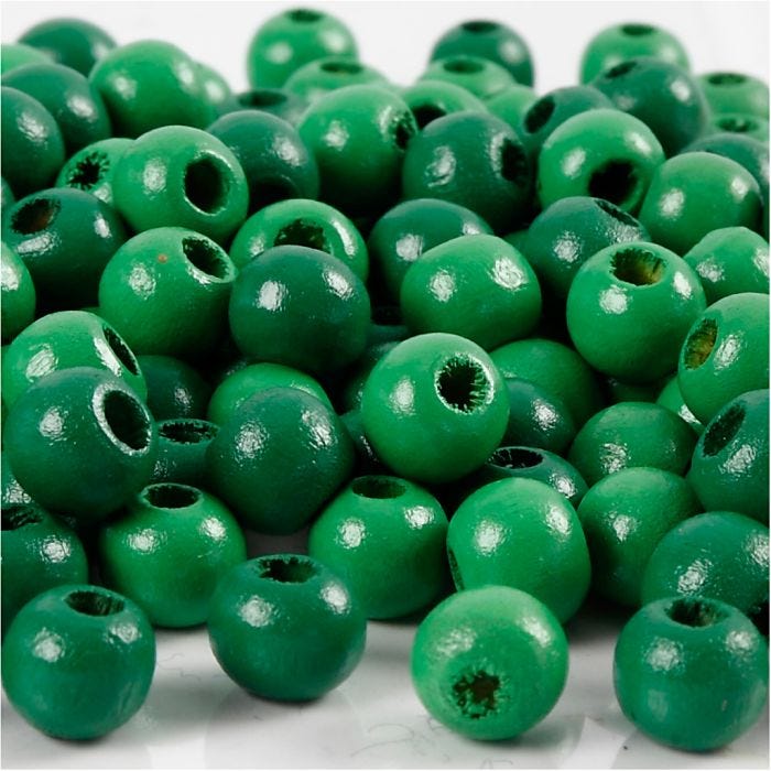 Træperler, diam. 8 mm, hulstr. 2 mm, grøn, 15 g/ 1 pk.