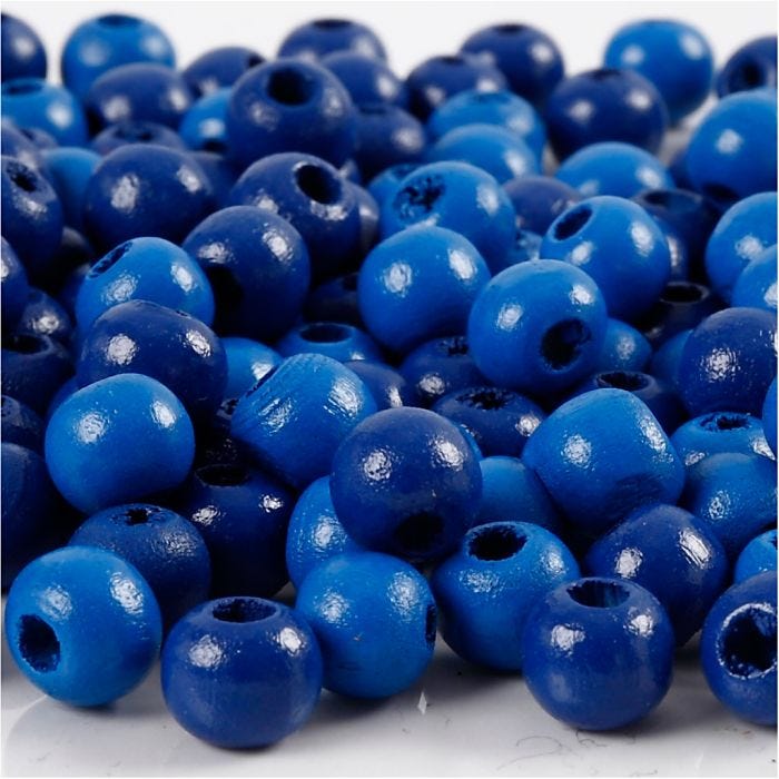 Træperler, diam. 8 mm, hulstr. 2 mm, blå, 15 g/ 1 pk.
