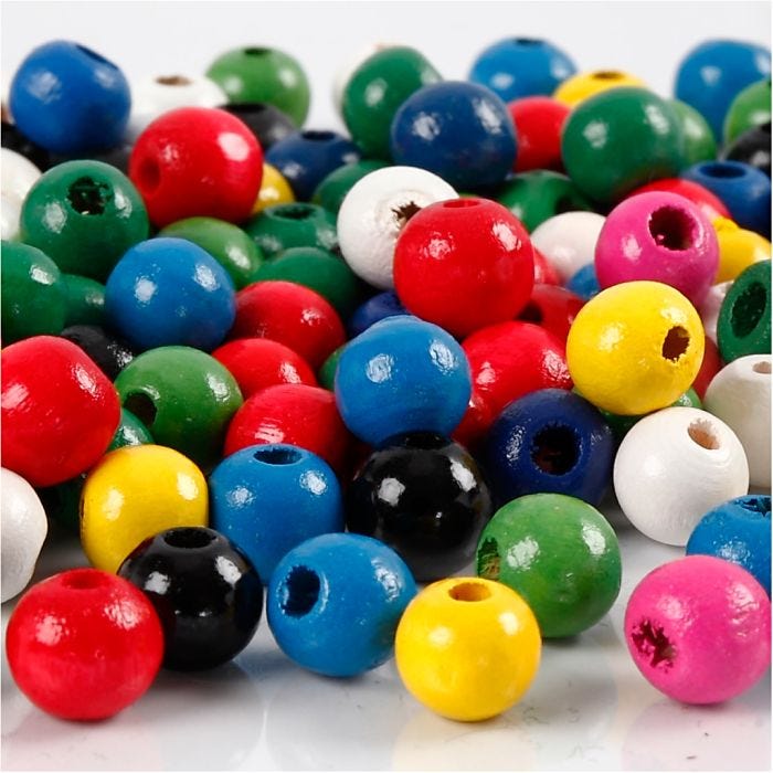 Træperlemix, diam. 8 mm, hulstr. 2 mm, ass. farver, 15 g/ 1 pk.