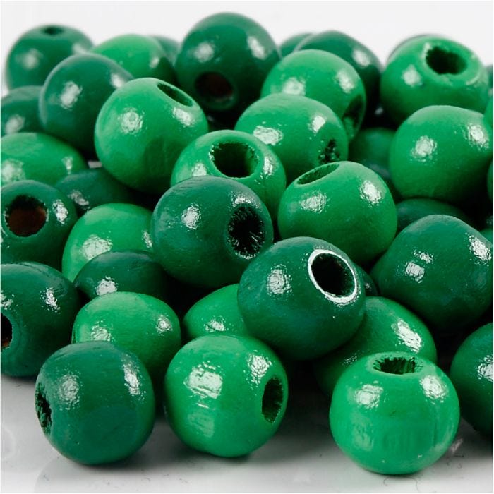Træperler, diam. 10 mm, hulstr. 3 mm, grøn, 20 g/ 1 pk.