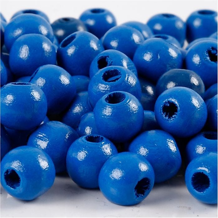 Træperler, diam. 10 mm, hulstr. 3 mm, blå, 20 g/ 1 pk.