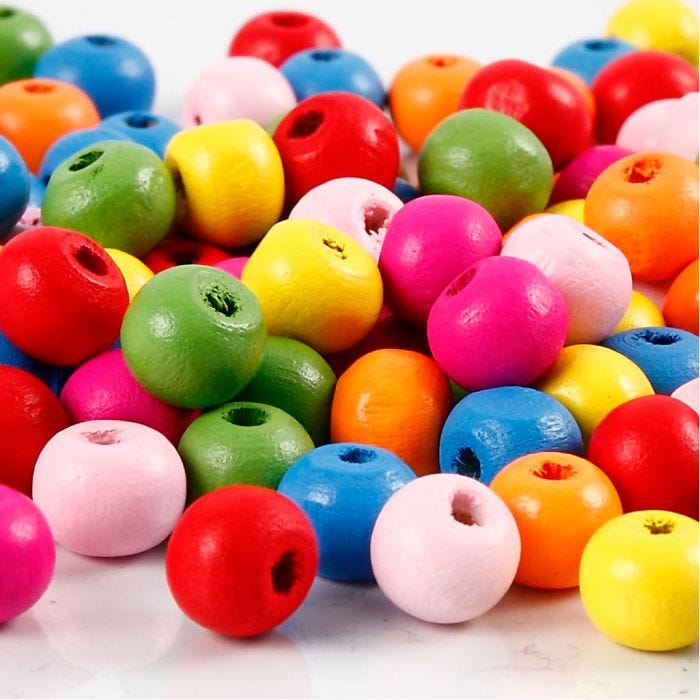 Træperler, diam. 8 mm, hulstr. 1,5-2 mm, ass. farver, 500 g/ 1 ps.