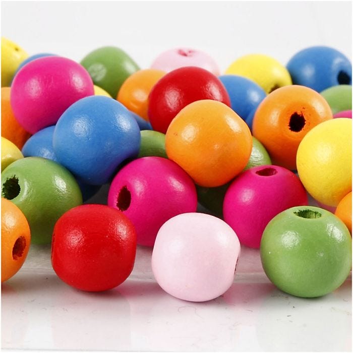 Træperler, diam. 12 mm, hulstr. 2,5-3 mm, ass. farver, 500 g/ 1 ps.